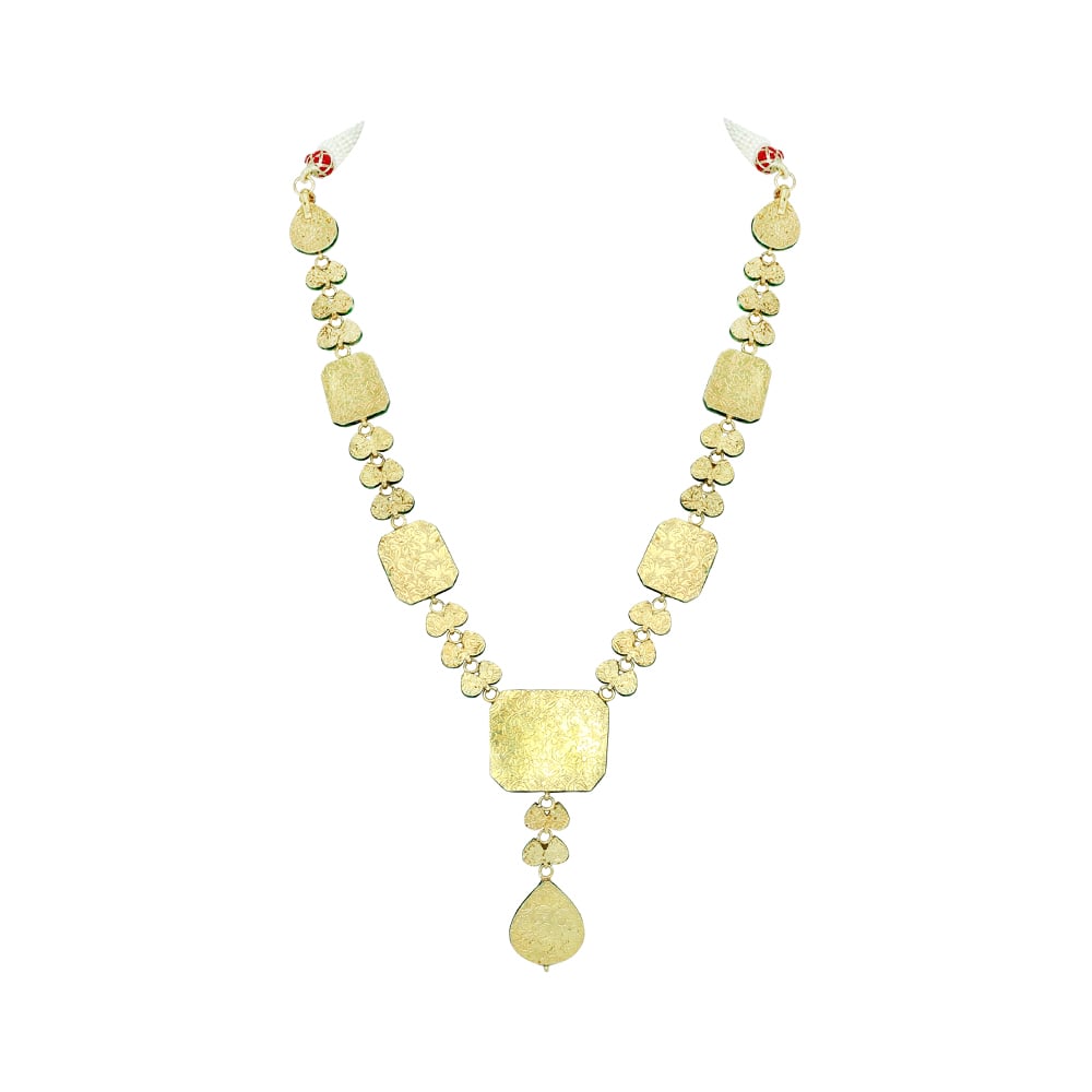 Polki Necklace with Red Enamel and Drop Pendant